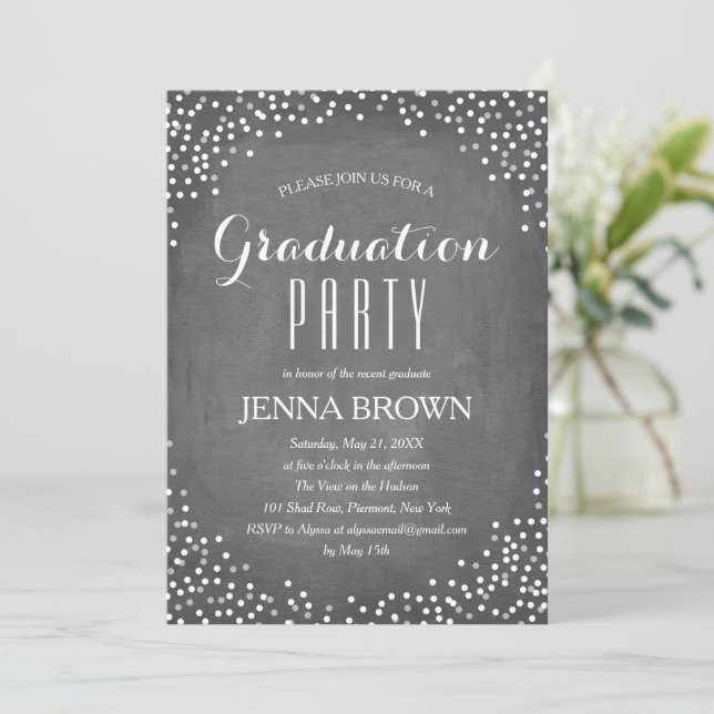 Invitación a la fiesta de graduación de Confetti C (Anverso de pie)