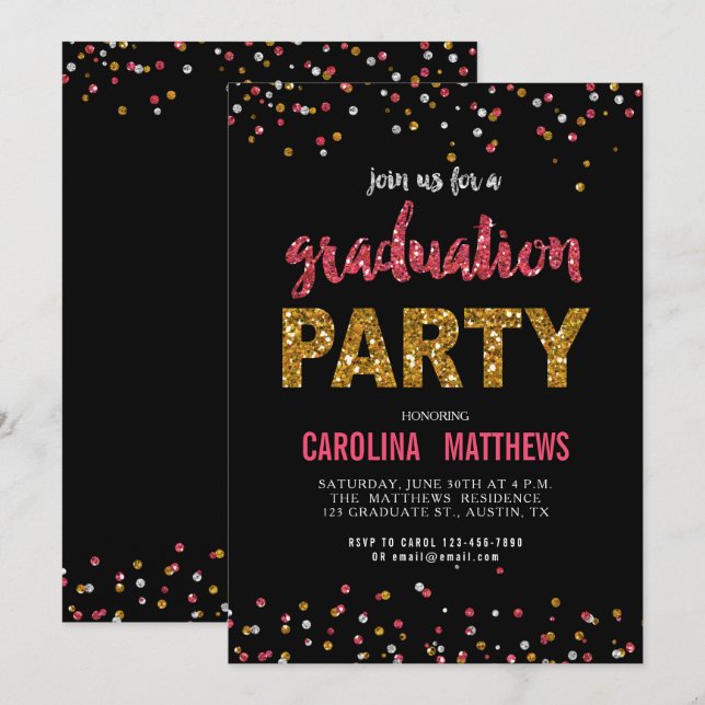 Invitación a la fiesta de graduación de Confetti R (Anverso / Reverso)
