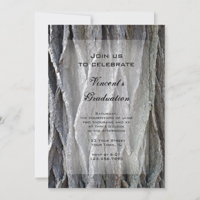 Invitación a la fiesta de graduación de corteza de (Anverso)