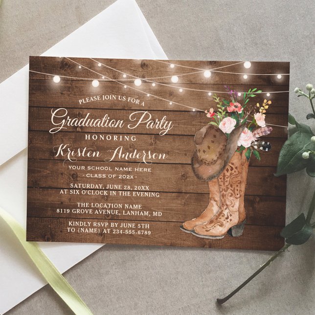 Invitación a la fiesta de graduación de Cowgirl Bo (Subido por el creador)