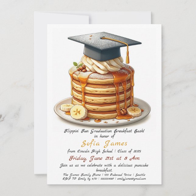 Invitación a la fiesta de graduación de crepes (Anverso)