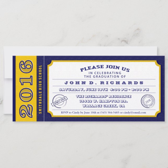 Invitación a la fiesta de graduación de entradas a (Anverso)