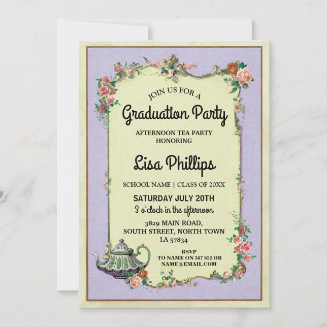 Invitación a la fiesta de graduación de flor Marav (Anverso)