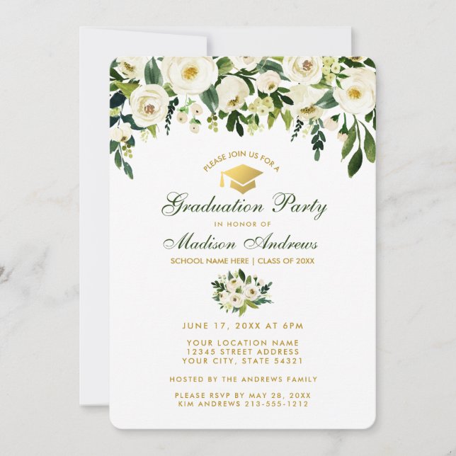 Invitación a la fiesta de graduación de Floral Ver (Anverso)