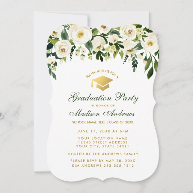 Invitación a la fiesta de graduación de Floral ver (Anverso)