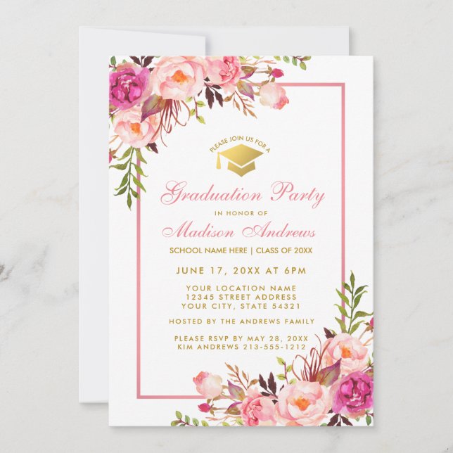 Invitación a la fiesta de graduación de Floral y O (Anverso)