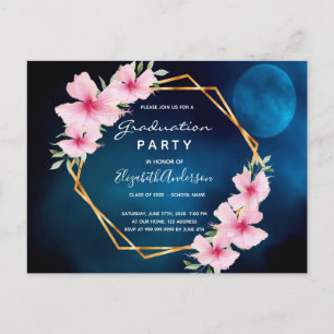 Invitación a la fiesta de graduación de flores azu