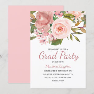 Invitación a la fiesta de graduación de flores de 