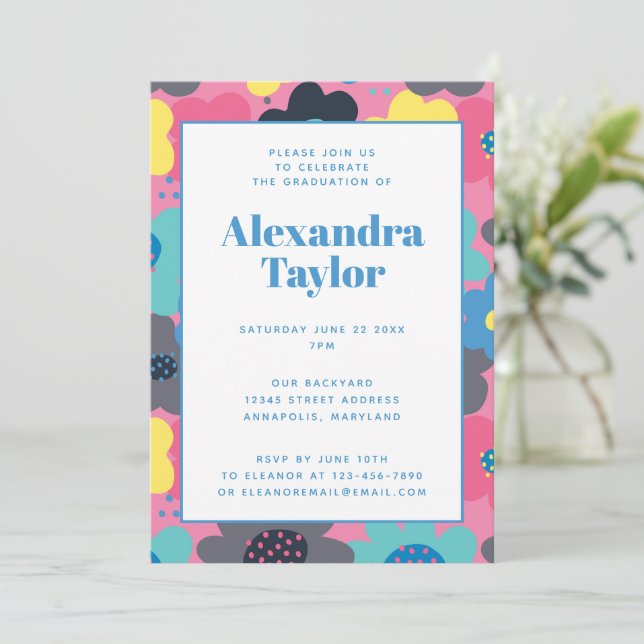 Invitación a la fiesta de graduación de flores pop (Anverso de pie)