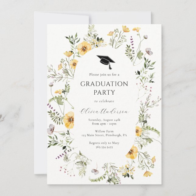 Invitación a la fiesta de graduación de flores sil (Anverso)