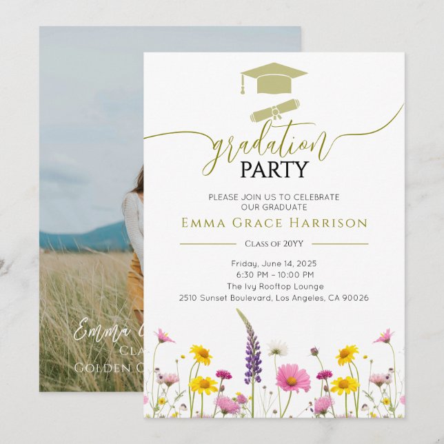 Invitación a la fiesta de graduación de flores sil (Anverso / Reverso)