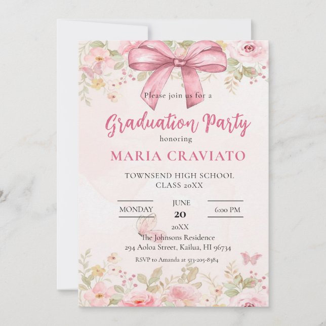 Invitación a la fiesta de graduación de flores y b (Anverso)