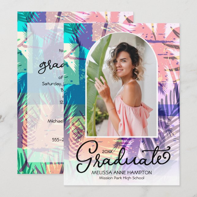 Invitación a la fiesta de graduación de fotos de p (Anverso / Reverso)