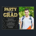 Invitación a la fiesta de graduación de fotos de P<br><div class="desc">Moderno fiesta de purpurina negro y dorado con la clase de graduación de la invitación a la fiesta de graduación de fotos 2014. Disponible en nuestra tienda en una variedad de populares y modernos colores escolares. Perfecto tanto para un fiesta de grado como para una invitación graduada de chica.</div>