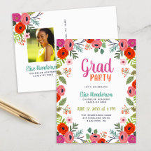 Invitación a la fiesta de graduación de fotos flor