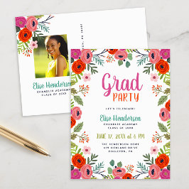 Invitación a la fiesta de graduación de fotos flor