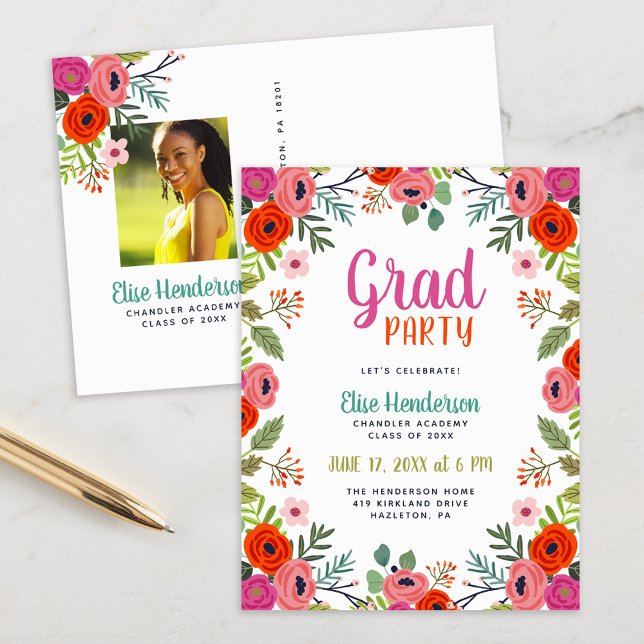 Invitación a la fiesta de graduación de fotos flor (Subido por el creador)