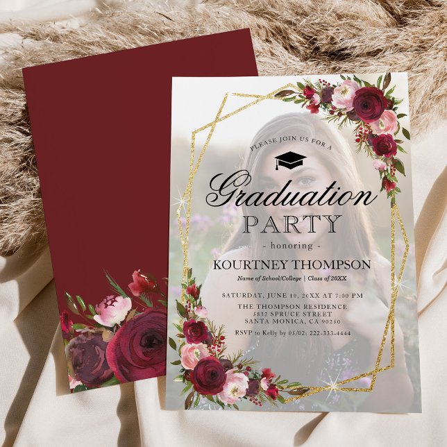 Invitación a la fiesta de graduación de fotos flor (Subido por el creador)