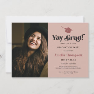 Invitación a la fiesta de graduación de fotos rosa