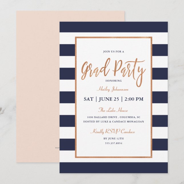 Invitación a la fiesta de graduación de franjas de (Anverso / Reverso)