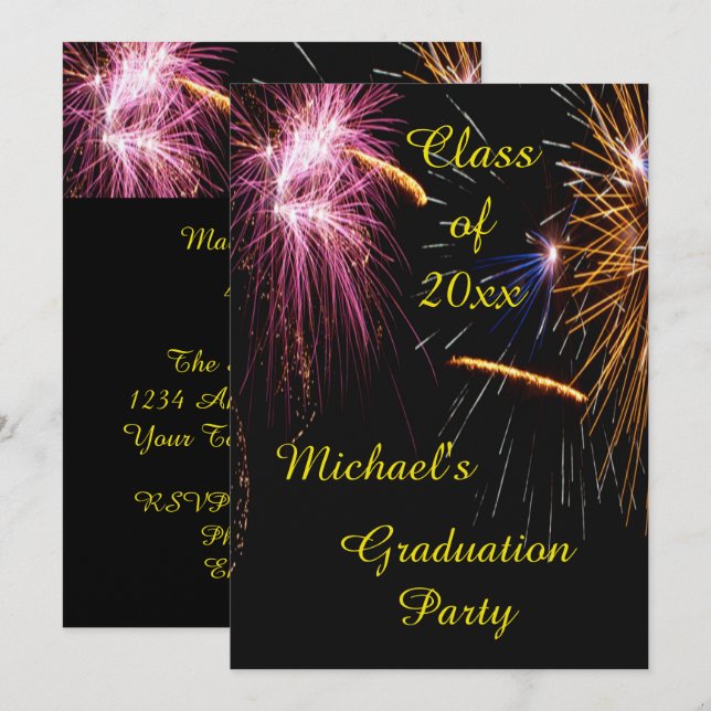 Invitación a la fiesta de graduación de fuegos art (Anverso / Reverso)