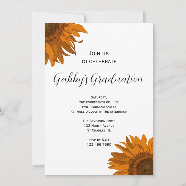 Invitación a la fiesta de graduación de girasol de (Anverso)