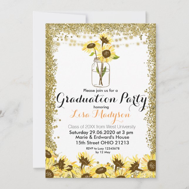 Invitación a la fiesta de graduación de girasol do (Anverso)
