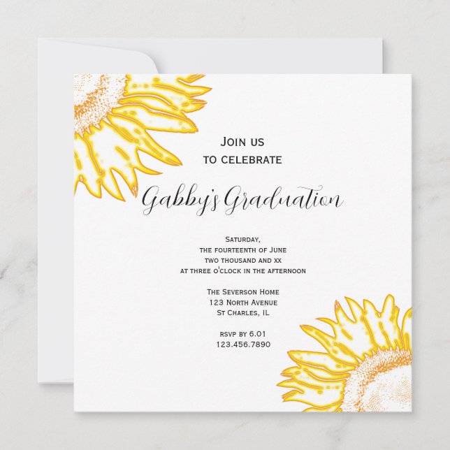 Invitación a la fiesta de graduación de girasol en (Anverso)