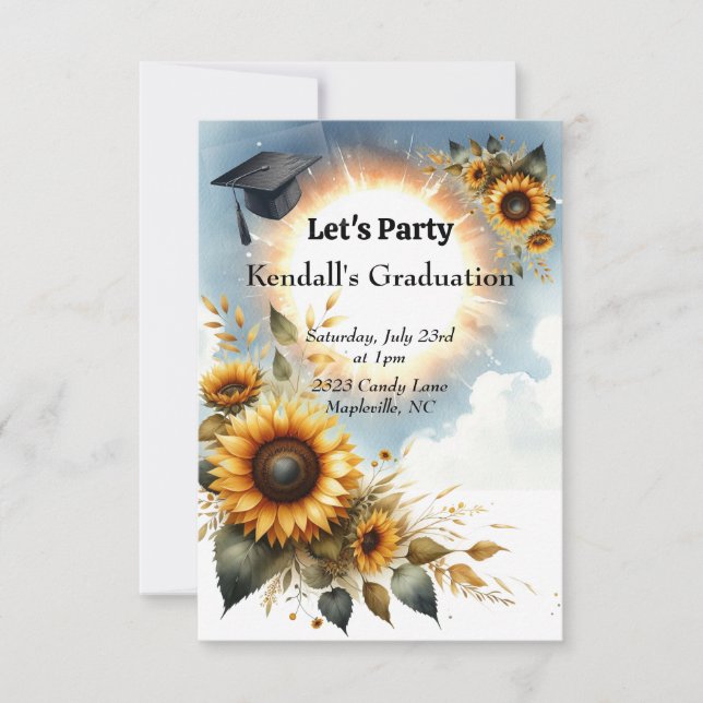Invitación a la fiesta de graduación de girasoles (Anverso)