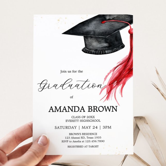 Invitación a la fiesta de graduación de Gorra de g (Modern Grad Hat Graduation Party Invitation)