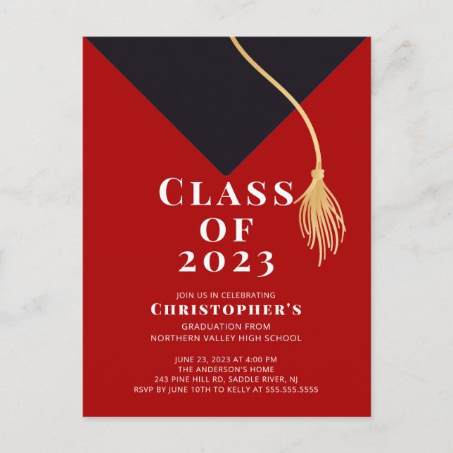Invitación a la fiesta de graduación de Grad Cap (Anverso)