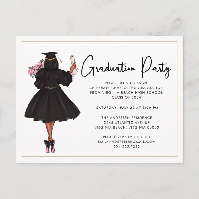 Invitación a la fiesta de graduación de guión bajo (Anverso)