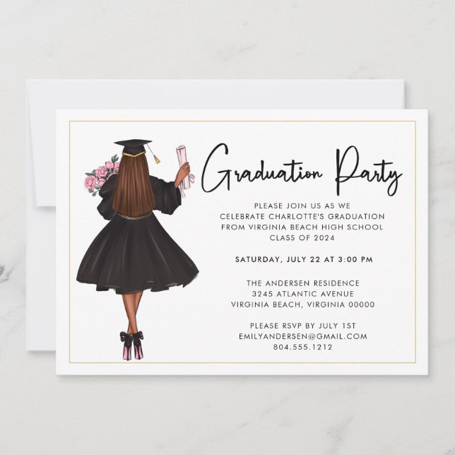 Invitación a la fiesta de graduación de guión bajo (Anverso)