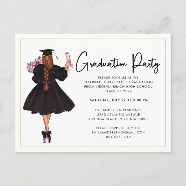 Invitación a la fiesta de graduación de guión bajo (Anverso)