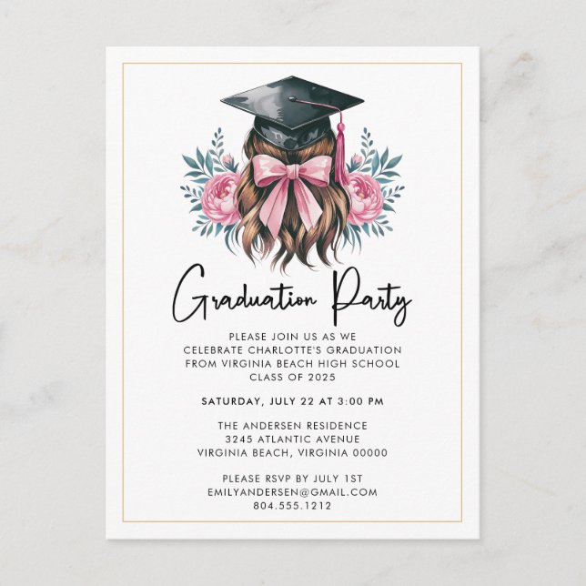 Invitación a la fiesta de graduación de guión bajo (Anverso)