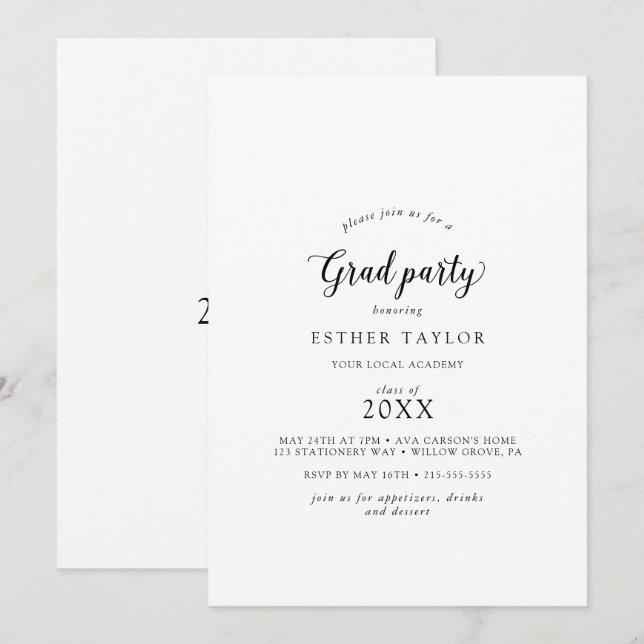 Invitación a la fiesta de graduación de guiones an (Anverso / Reverso)