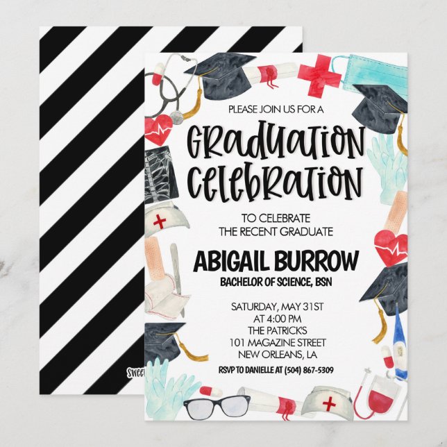 Invitación a la fiesta de graduación de la escuela (Anverso / Reverso)