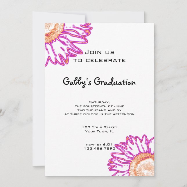 Invitación a la fiesta de graduación de la flor de (Anverso)