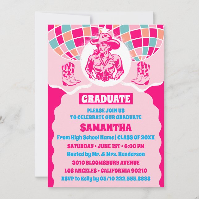 Invitación a la fiesta de graduación de la niña de (Anverso)
