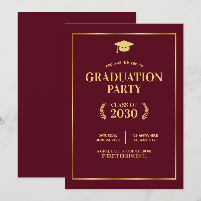 Invitación a la fiesta de graduación de la univers (Anverso / Reverso)