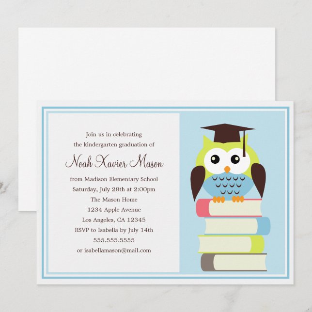 Invitación a la fiesta de graduación de Lechuza Ve (Anverso / Reverso)
