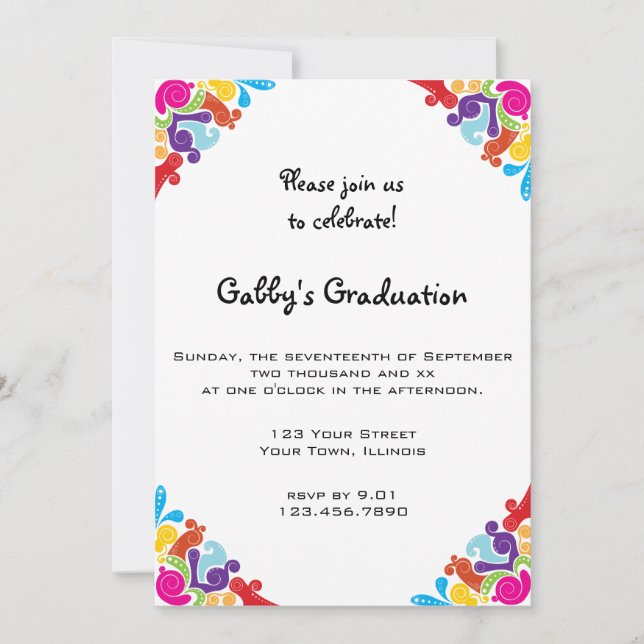Invitación a la fiesta de graduación de los rincon (Anverso)