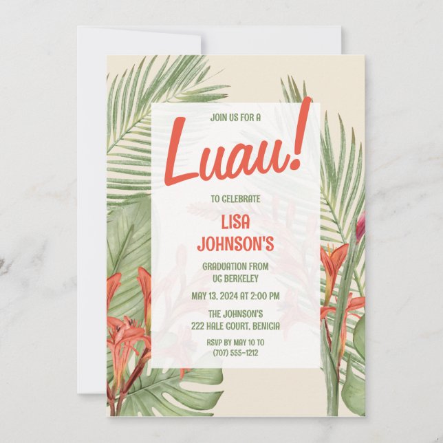 Invitación a la fiesta de graduación de Luau (Anverso)
