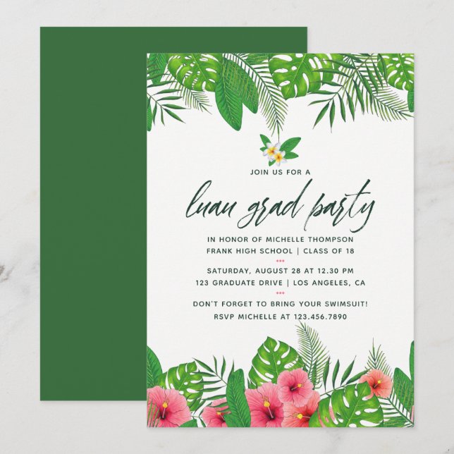 Invitación a la fiesta de graduación de Luau de co (Anverso / Reverso)