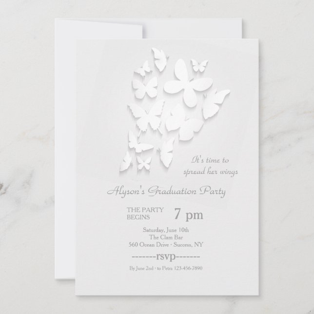 Invitación a la fiesta de graduación de mariposas  (Anverso)
