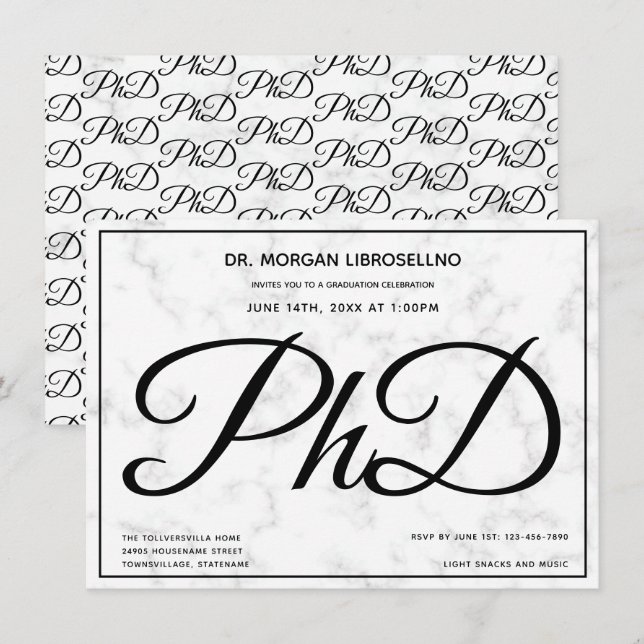 Invitación a la fiesta de graduación de mármol con (Anverso / Reverso)