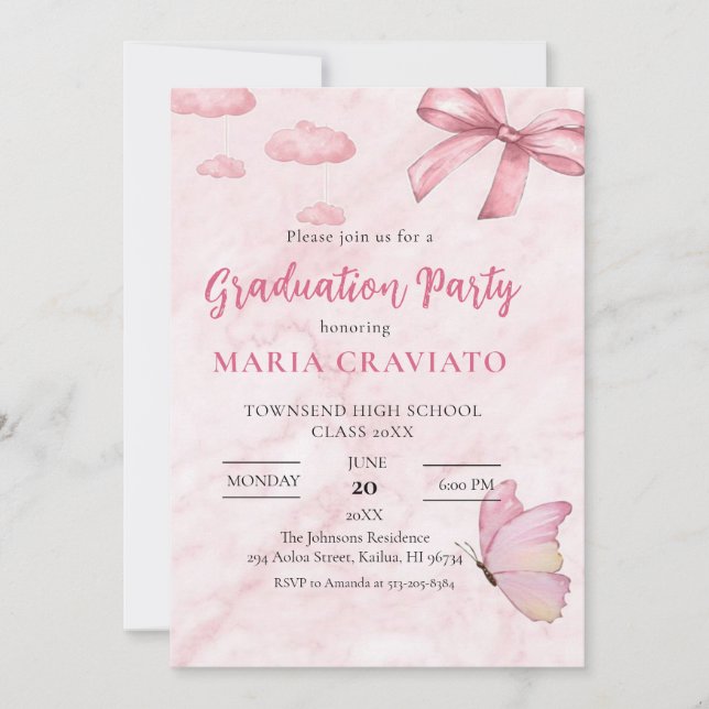 Invitación a la fiesta de graduación de mármol ros (Anverso)