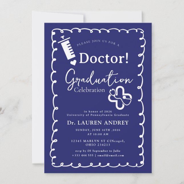 Invitación a la fiesta de graduación de médico (Anverso)