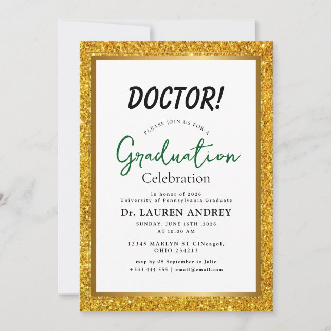Invitación a la fiesta de graduación de médico (Anverso)