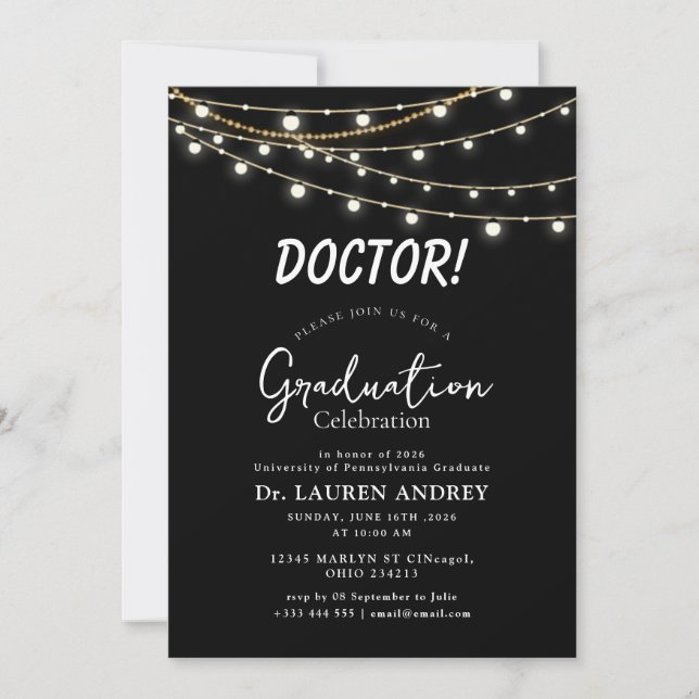 Invitación a la fiesta de graduación de médico (Anverso)